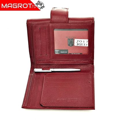 Portofel dama, din piele naturala, Hasssion j017 rosu inchis Magrot 13805 - imagine 4