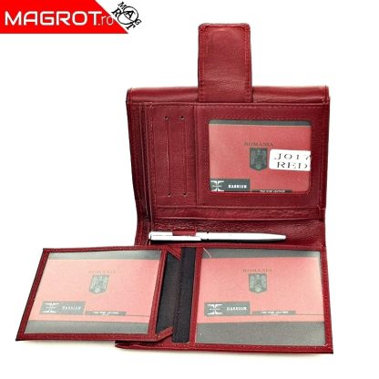 Portofel dama, din piele naturala, Hasssion j017 rosu inchis Magrot 13805 - imagine 3