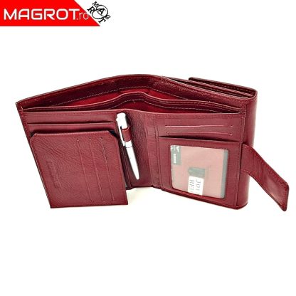 Portofel dama, din piele naturala, Hasssion j017 rosu inchis Magrot 13805 - imagine 2