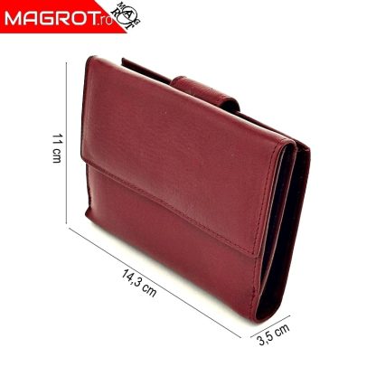 Portofel dama, din piele naturala, Hasssion j017 rosu inchis Magrot 13805 - imagine 5
