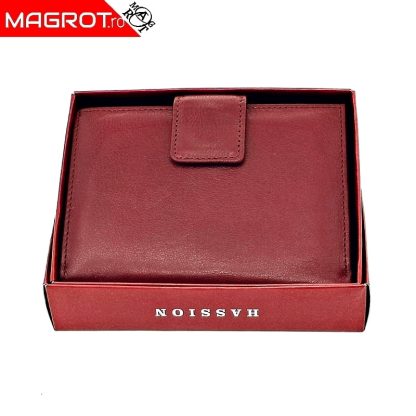 Portofel dama, din piele naturala, Hasssion j017 rosu inchis Magrot 13805 - imagine 7
