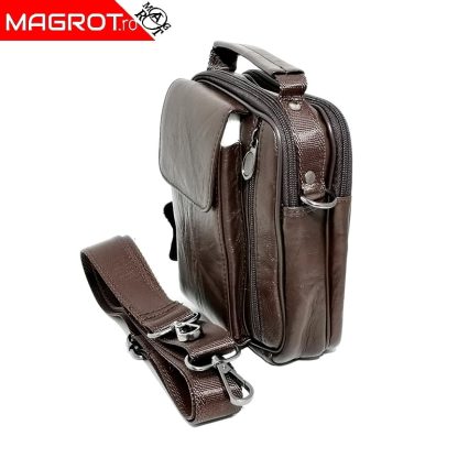 Borseta din piele naturala maro, cu suport telefon, pentru mana, umar sau curea, Magrot 5006 - imagine 3