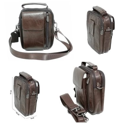 Borseta din piele naturala maro, cu suport telefon, pentru mana, umar sau curea, Magrot 5006 - imagine 2
