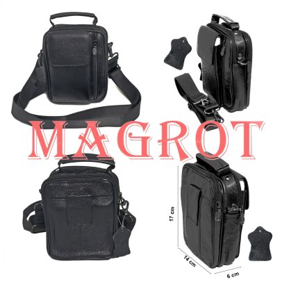 Borseta din piele naturala Negru, cu suport telefon, pentru mana, umar sau curea, Magrot 5006 - imagine 4