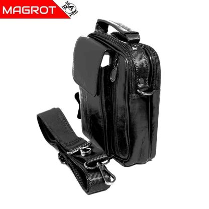 Borseta din piele naturala Negru, cu suport telefon, pentru mana, umar sau curea, Magrot 5006 - imagine 2