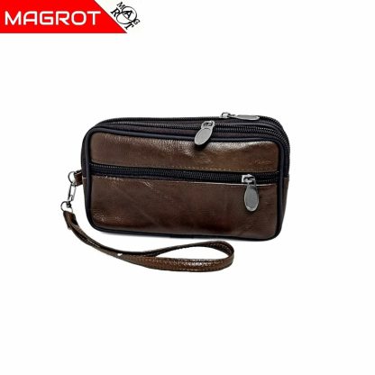 Borseta mica de mana si curea din piele naturala, maro brun, Magrot 6809 - imagine 2
