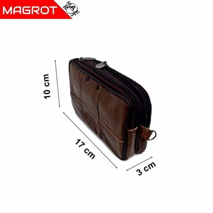 Borseta mica de mana si curea din piele naturala, maro brun, Magrot 6809 - imagine 4