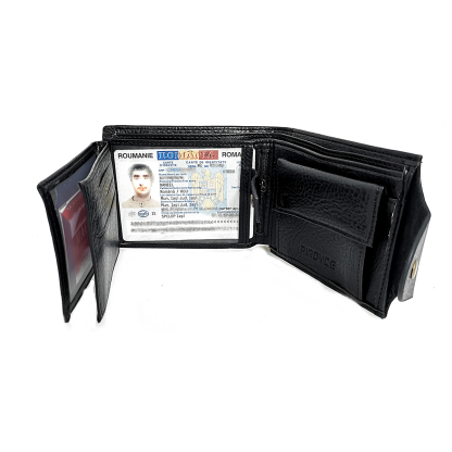 Portofel barbatesc, din piele, negru, inchidere cu capsa, Magrot 14006 - imagine 4
