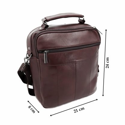Geanta din piele naturala de mana si umar, 24/21cm, maro brun, Magrot 14027 - imagine 6