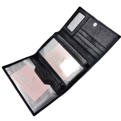 Portofel dama, din piele naturala, magrot, Hassion Z001 negru - imagine 3