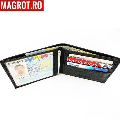 Portofel barbatesc slim din piele naturala, F051,,negru, 12/10 - imagine 2