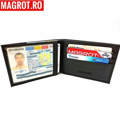 Portofel barbatesc slim din piele naturala, F051,,negru, 12/10 - imagine 3