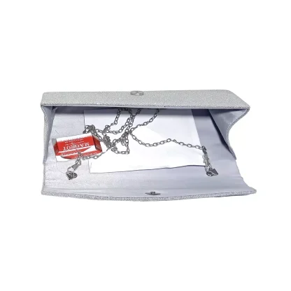 Geanta plic, pentru ocazii si petreceri, argintiu sclipitor, 27 x 11 cm, Magrot 20338 - imagine 4