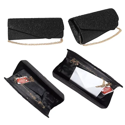 Geanta plic, pentru ocazii si petreceri, negru sclipitor, 27 x 11 cm, Magrot 20339 - imagine 4