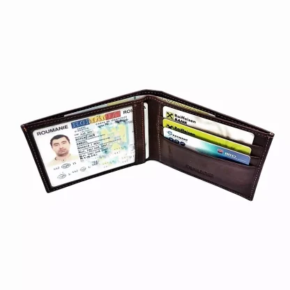 Portofel barbatesc slim din piele naturala, F051,,maro, 12/10 Magrot - imagine 2
