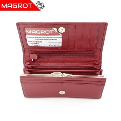 Portofel de dama, din piele naturala, rosu, Hassion A01 Red, Magrot - imagine 2