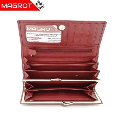 Portofel de dama, din piele naturala, rosu, Hassion A01 Red, Magrot - imagine 3
