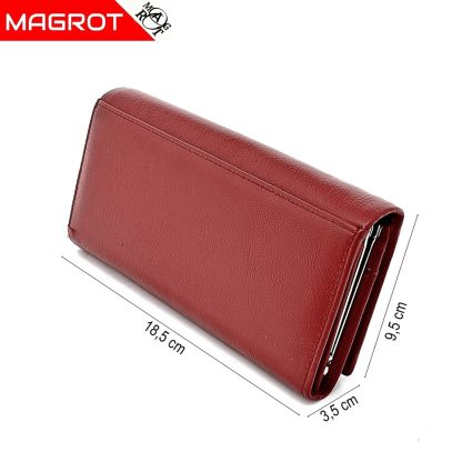 Portofel de dama, din piele naturala, rosu, Hassion A01 Red, Magrot - imagine 4