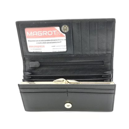 Portofel de dama, din piele naturala, negru, Hassion A01 Black, Magrot - imagine 2