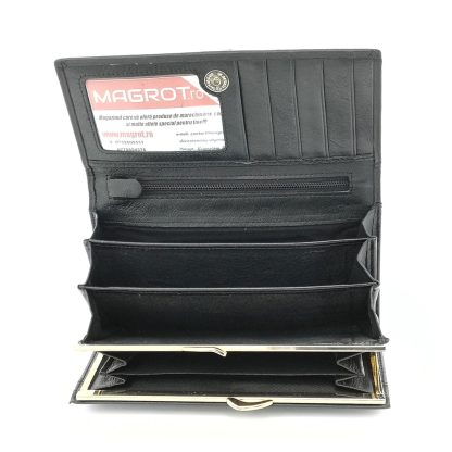 Portofel de dama, din piele naturala, negru, Hassion A01 Black, Magrot - imagine 3