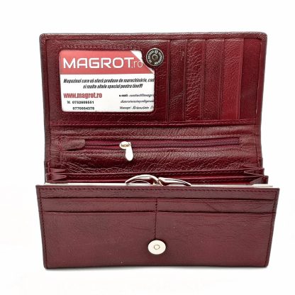 Portofel de dama, din piele naturala, visiniu, Hassion A01 purpleish-red - imagine 2