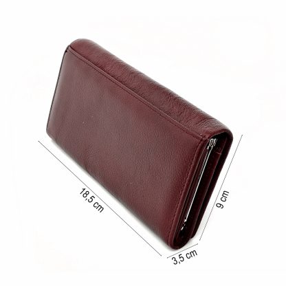 Portofel de dama, din piele naturala, visiniu, Hassion A01 purpleish-red - imagine 5