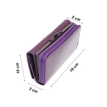 Portofel din Piele Naturală Lăcuită mov cu Model 3D Aligator - Magrot 20243 - imagine 5