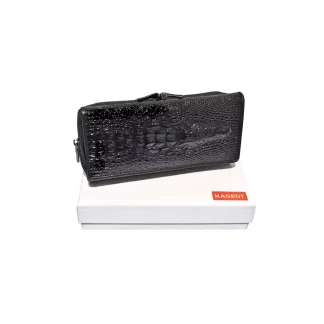 Portofel din Piele Naturală Lăcuită Negru cu Model 3D Aligator – Magrot 20245