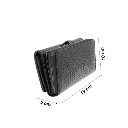 Portofel din Piele Naturală Lăcuită Negru cu Model 3D Aligator – Magrot 20245 - imagine 5