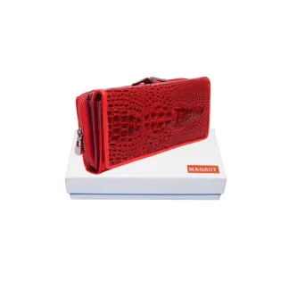 Portofel dama din Piele Naturală Lăcuită rosu cu Model 3D Aligator - Magrot 20249