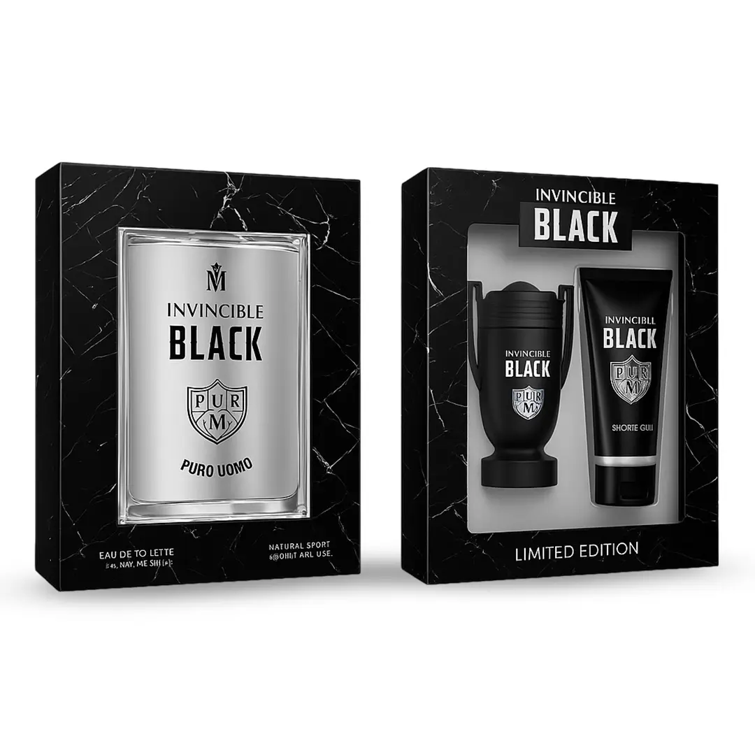 Set cadou barbati Invincible Black 2x50ml - Apa de toaleta si gel de dus - Miros fresh oriental Magrot 23050