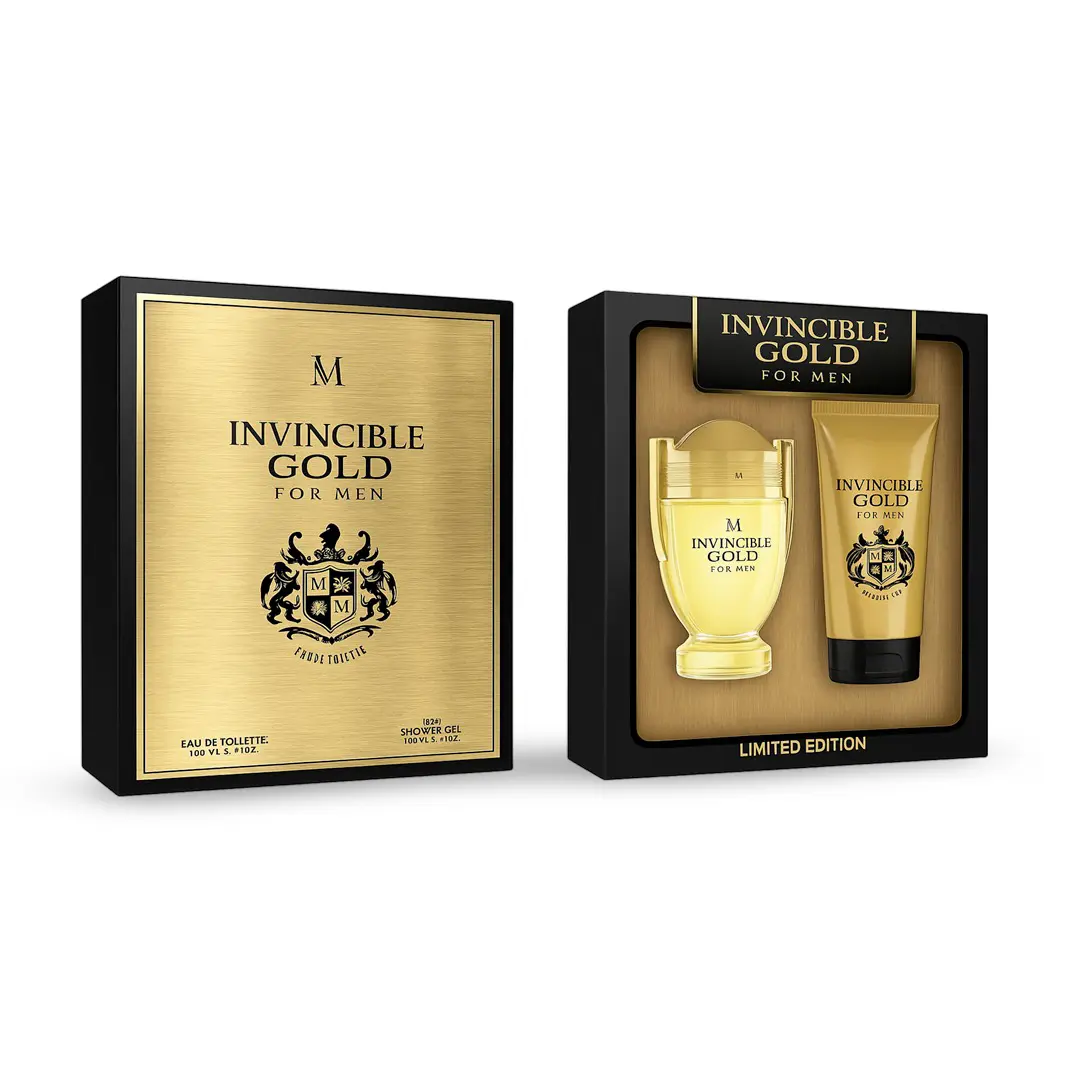 Set cadou barbati Invincible Gold parfum si gel dus cald condimentat Magrot 25052