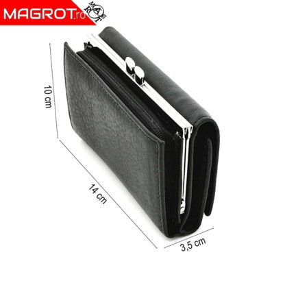 Portofel mic de dama din piele naturala, magrot Hassion, 2155, negru - imagine 4
