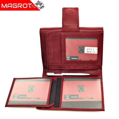 Portofel dama, din piele naturala, Hasssion j017 rosu inchis Magrot 13805 - imagine 3