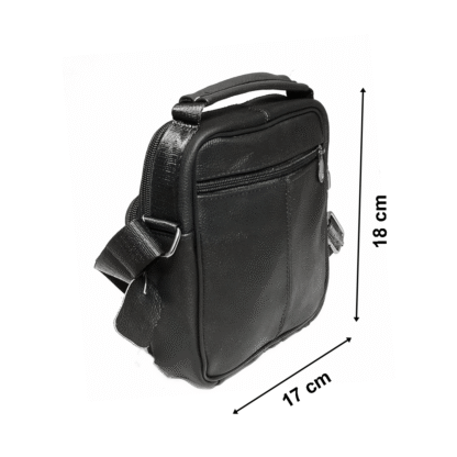 Borseta barbati, din piele naturala, neagra, de umar si mana, 17/18 cm, Magrot 3066 - imagine 4