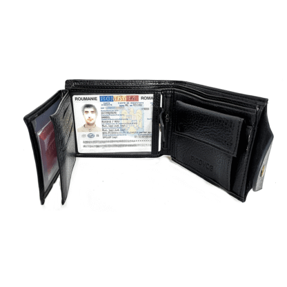 Portofel barbatesc, din piele, negru, inchidere cu capsa, Magrot 14006 - imagine 4