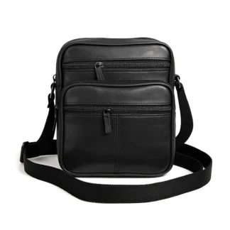 Borseta barbateasca de umar,neagra,  din piele naturala 19/16 cm, Magrot 25059