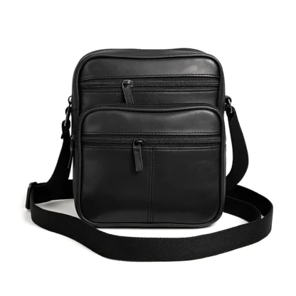 Borseta barbateasca de umar,neagra,  din piele naturala 19/16 cm, Magrot 25059