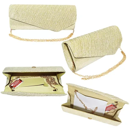 Geanta plic, pentru ocazii si petreceri, auriu sclipitor, 27 x 11 cm, Magrot 20340 - imagine 5