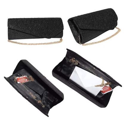 Geanta plic, pentru ocazii si petreceri, negru sclipitor, 27 x 11 cm, Magrot 20339 - imagine 4