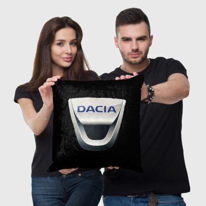 Perna personalizata cu sigla Dacia, Fata de perna si burduf detasabil 45 x 45, bumbac Magrot 20315 negru - imagine 2