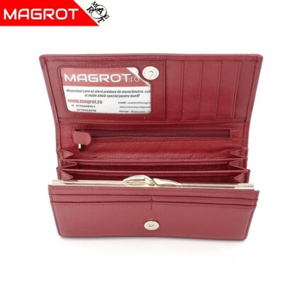 Portofel de dama, din piele naturala, rosu, Hassion A01 Red, Magrot - imagine 2