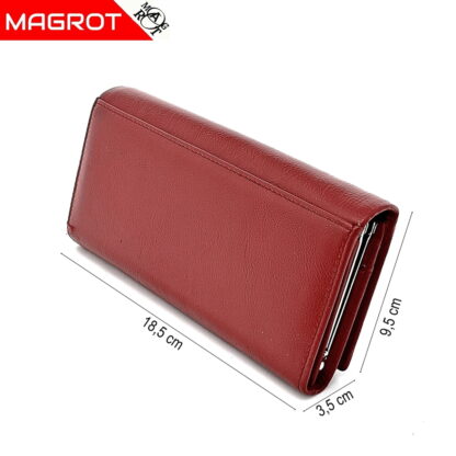 Portofel de dama, din piele naturala, rosu, Hassion A01 Red, Magrot - imagine 4