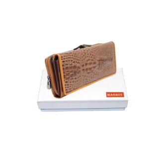 Portofel din Piele Naturală Lăcuită maro cu Model 3D Aligator  - Magrot 20244
