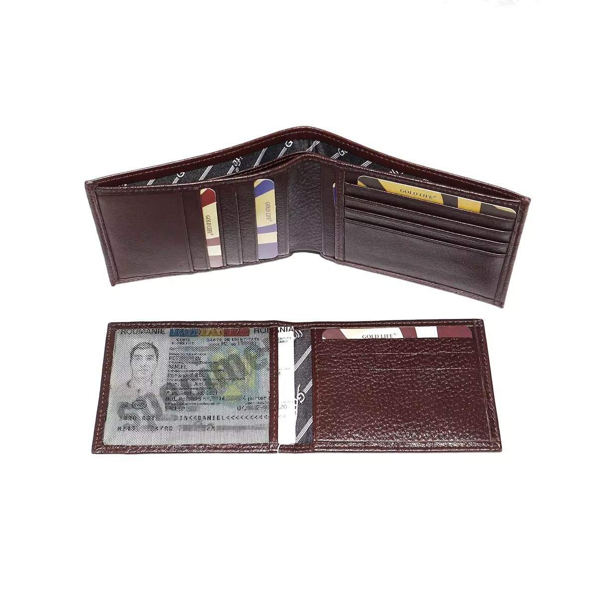 Portofel slim din piele naturala, maro brun, cu portdocument detasabil, Magrot 20199 - imagine 3